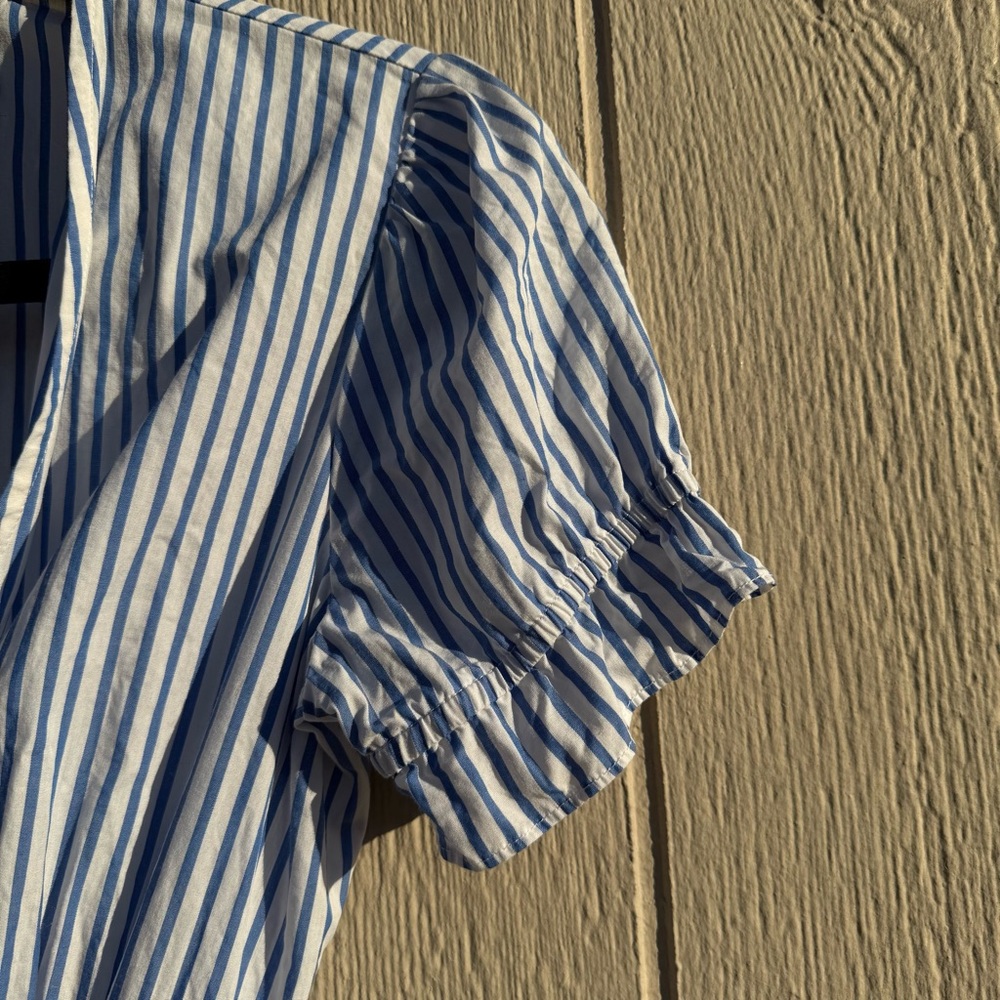 Reformation Jasmine Blue and White Striped High Low Wrap Dress Size Extra Small - Picture 3 of 6